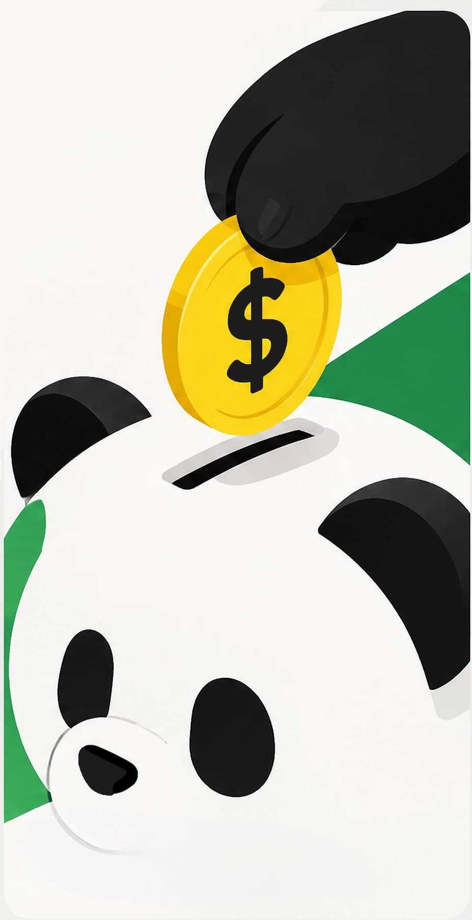 Panda dropping a coin into a piggy bank
