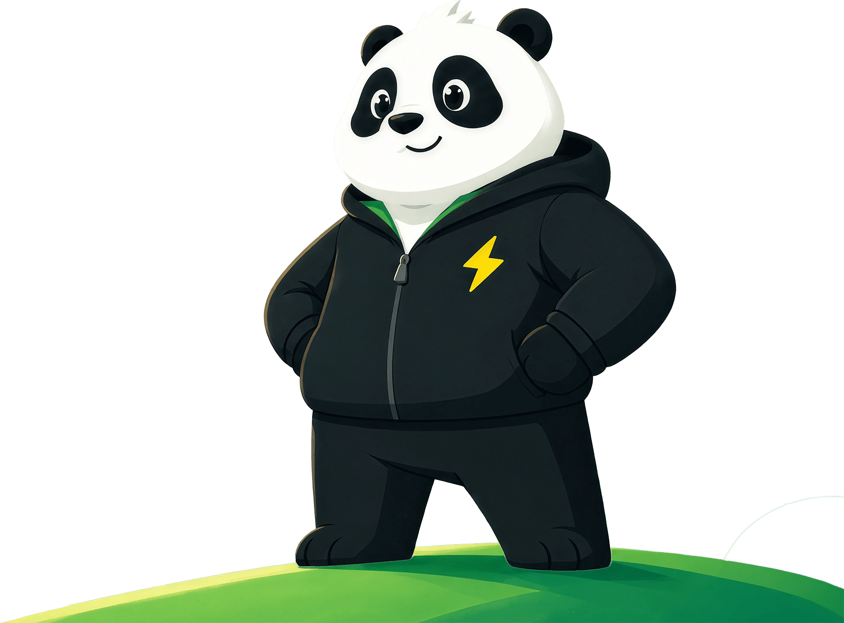 The Energy Panda mascot standing on a green hill